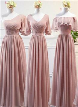 Picture of Pretty Pearl Pink Chiffon Long Bridesmaid Dresses , Simple Wedding Party Dresses